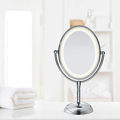 Conair Lighted Makeup Mirror, LED Vanity Mirror, 1X/7X Magnifying-Mirror, Double Sided, Battery Operated in Polished Chrome, 8.4 x 5.5 x 8 inches (Pack of 4) - size: 4.7"L x 8"W (Pack of 4), style: Battery Operated