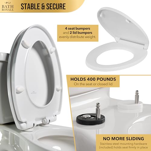 Bath Royale Heavy Duty & Soft Close Toilet Seat Elongated BR237-00 Scratch Resistant, Fits All Toilet Brands, MasterSuite Series - size: Elongated