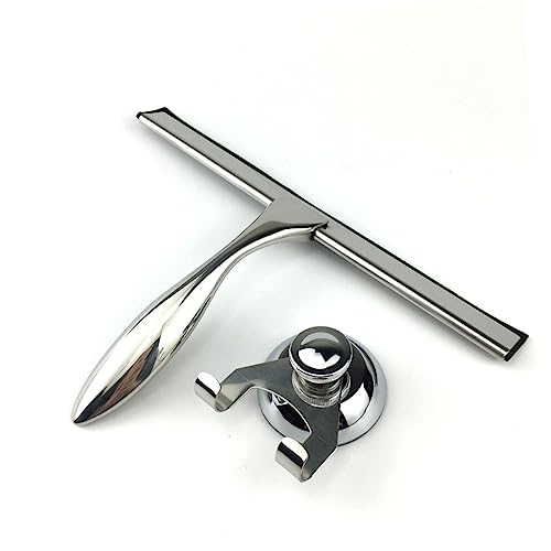 Ipetboom 3pcs Bathroom Squeegee for Shower Door Stainless Steel Glass Scraper Window Cleaning Squeegee Suction Cup and Holder