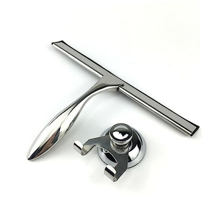 Ipetboom 3pcs Bathroom Squeegee for Shower Door Stainless Steel Glass Scraper Window Cleaning Squeegee Suction Cup and Holder