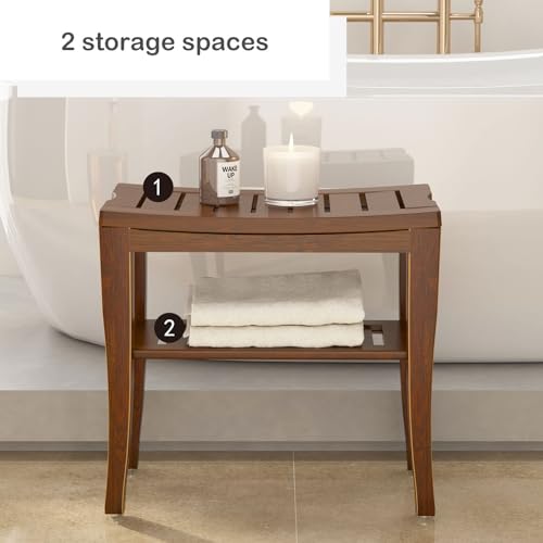 SogesPower Bamboo Shower Bench Bathroom Spa Bench Shower Seat Shower Bench Waterproof Storage Shelf, Walut - color: Brown