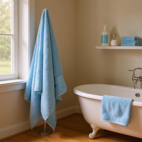 COZYART Bath Towel Set 6 PCS, Sky Blue 100% Turkish Cotton 650GSM Soft | Absorbent Quick Dry, OEKO‑Tex 100 Cert. Zero Twist Ring Spun Cotton, Plush Fluffy, Breathable Hotel Quality Bathroom Towels - color: Light Blue