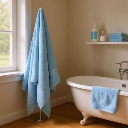 COZYART Bath Towel Set 6 PCS, Sky Blue 100% Turkish Cotton 650GSM Soft | Absorbent Quick Dry, OEKO‑Tex 100 Cert. Zero Twist Ring Spun Cotton, Plush Fluffy, Breathable Hotel Quality Bathroom Towels - color: Light Blue