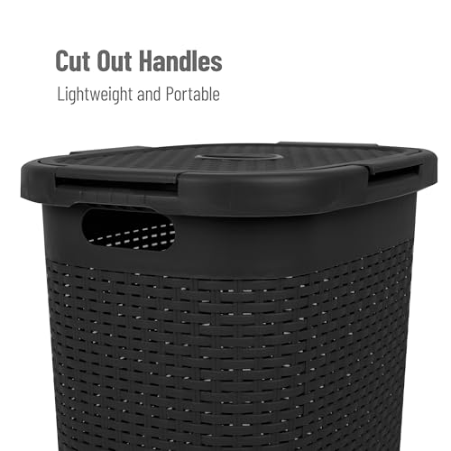 Mind Reader Slim Laundry Hamper with Lid, 60L Tall Clothes Baskets, Narrow Tapered Design for Bathrooms Closets and Laundry Rooms, Plastic, 3 Pack, Black - color: Black
