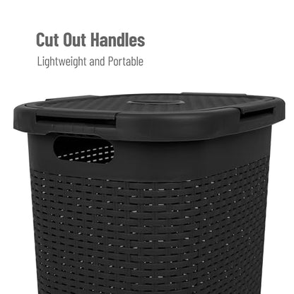 Mind Reader Slim Laundry Hamper with Lid, 60L Tall Clothes Baskets, Narrow Tapered Design for Bathrooms Closets and Laundry Rooms, Plastic, 3 Pack, Black - color: Black