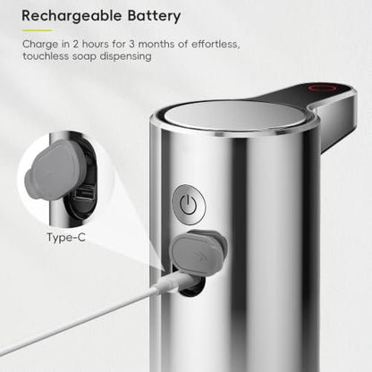 EKO Aroma 9 fl oz Automatic Liquid Soap Dispenser, Rechargeable & Water-Resistant for Kitchen and Bathroom with Adjustable Soap Dispensing Volume Control (Chrome Metallic) - color: Chrome Metallic, size: 9 oz (Standard Rechargeable)