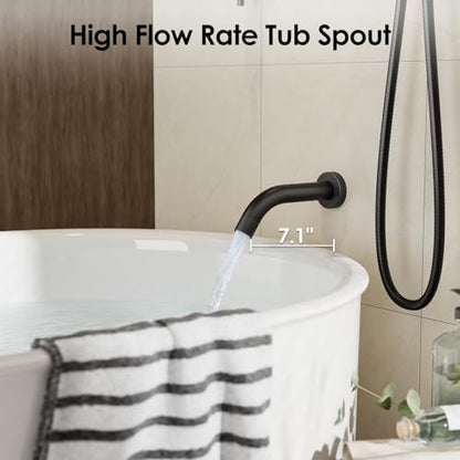 Gabrylly 10" Thermostatic Shower Faucets Set with Tub Spout, Matte Black | All Metal Shower System, Rain Shower Head with Handheld Spray Combo, Luxury Bathroom Rainfall Shower Head Set With Valve - color: Matte Black