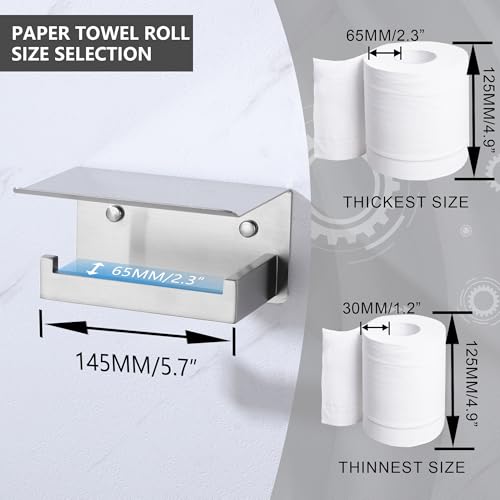 LANC Bathroom Toilet Paper Holder with Shelf, Brushed Nickel Toilet Paper Roll Holder with Shelf for Bathroom Wall Mounted, 304 Stainless Steel TP Holder Left, A8367BN-LF - color: Brushed Nickel, size: Left