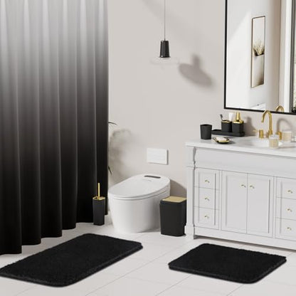 XLHOMO Bathroom Set - Black Bathroom Accessories Set, Bathroom Sets with Shower Curtain and Rugs, 24PC Shower Curtain Set with Hooks, Soap Dispenser, Soap Dish, Toilet Brush Holder and Trash Can - color: Gold and Black, size: Bathroom Set+Shower Curtain+B