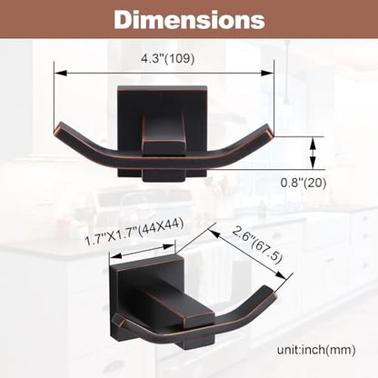 WOWOW Towel Hooks for Bathrooms Oiled Rubbed Bronze, SUS304 Stainless Steel Coat Hook, Bathroom Robe Towel Holder, Heavy Duty Robe Hooks, Bathroom Double Towel Hooks for Coats, sponges, Wall Mount - color: Oiled-Rubbed Bronze