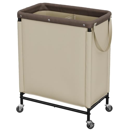 StorageWorks 2 Section Laundry Hamper, 100L Tan Sorter Cart with Wheels - color: Light Khaki, size: 100L(2-Section)