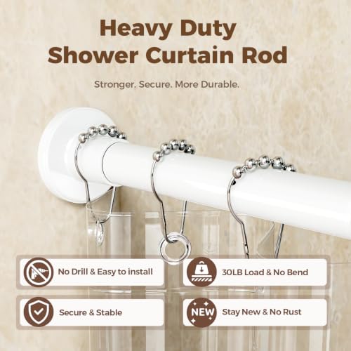 HYSEYY Heavy Duty Shower Curtain Rod,26-80inch Adjustable Tension Rod White | No Drilling Shower Rods for Bathroom, 1" Diameter Spring Tension Curtain Rod, Non Slip Rust Proof Curtain Rod for bathtubs - color: White