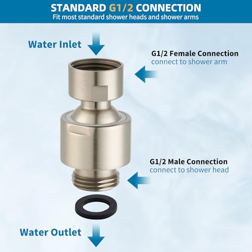 Hibbent All Metal Shower Head Swivel Ball Joint Adapter, Solid Brass Adjustable Shower Arm Connector, Shower Arm Extension, Showerhead Connector, Universal Showering Component, Brushed Nickel - color: Brushed Nickel