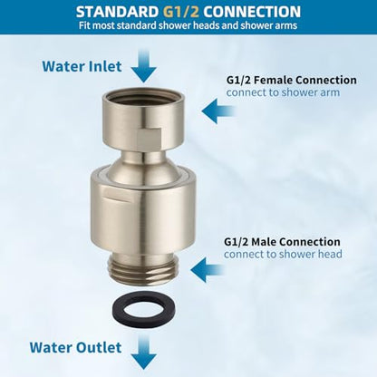 Hibbent All Metal Shower Head Swivel Ball Joint Adapter, Solid Brass Adjustable Shower Arm Connector, Shower Arm Extension, Showerhead Connector, Universal Showering Component, Brushed Nickel - color: Brushed Nickel