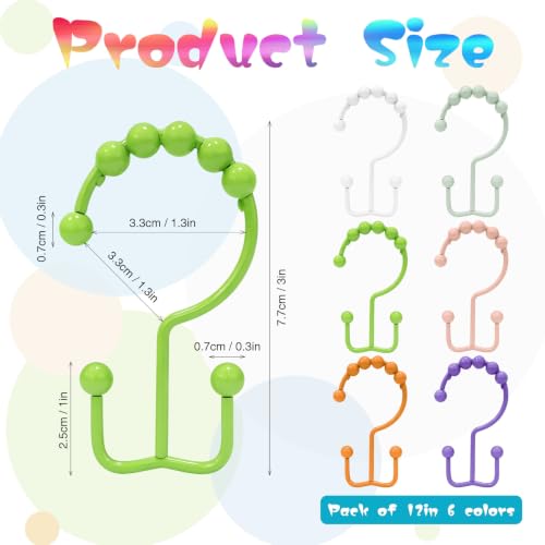 36 Pcs Colorful Shower Curtain Hooks,304 Stainless Steel Shower Rings Rust Proof Balanced Double Glide Shower Hooks for Curtain Bathroom Kitchen, etc(6 Colors)
