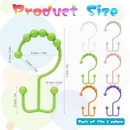 36 Pcs Colorful Shower Curtain Hooks,304 Stainless Steel Shower Rings Rust Proof Balanced Double Glide Shower Hooks for Curtain Bathroom Kitchen, etc(6 Colors)