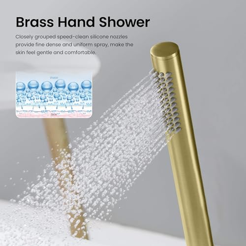 KIBI Circular Thermostatic Shower System with Valve, 2-Function Wall Mounted Bathroom Shower Faucet Set – Solid Brass Shower System with Temperature Control, Brushed Gold (KSF410) - color: Brushed Gold
