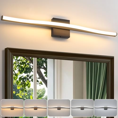 Modern Bathroom Vanity Light 32 inch, Curved, Dimmable 5CCT Led Bathroom Light Fixture Over Mirror, Black Bar Vanity Light for Bathroom Mirror Cabinets-ETL Certificated Modern LED Vanity Makeup Lights - color: Matte Black, size: 31.5 inch