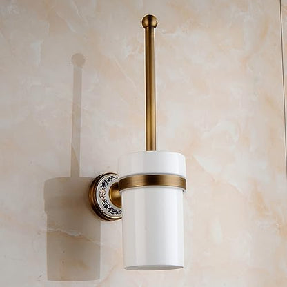 Toilet Brush with Holder for Bathroom Antique Bronze Wall Mounted Toilet Wall Mounted Bathroom Hardware Accessories,Porcelain Design - color: Toilet Brush Holder