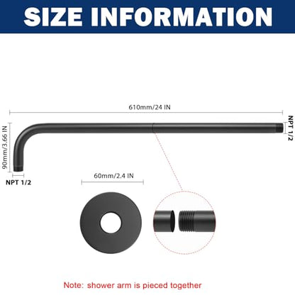 NearMoon Shower Arm, Extra Extension Arm with Flange, Stainless Steel Wall-Mounted Showerhead Extender Pipe (24 Inch, Matte Black) - color: Matte Black, style: 24 Inch