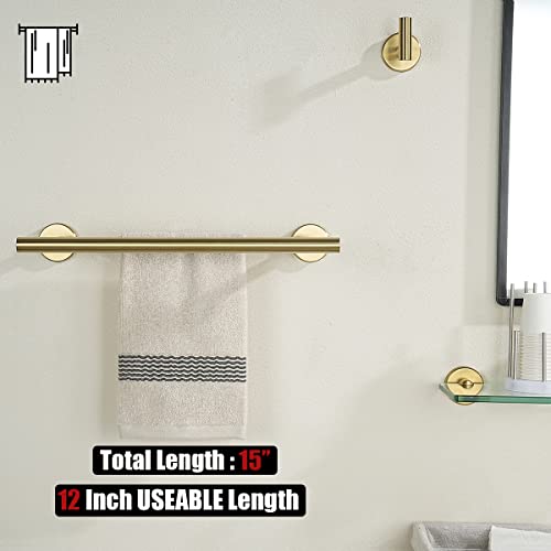 JQK Double Towel Bar Gold, 15 Inch 304 Stainless Steel Thicken 0.8mm Towel Rack Holder for Bathroom Washcloths and Hand Towels, Brushed Gold Wall Mount, Useable Length 12 Inch, TB100L12-BG - color: Brushed Gold, size: 15 Inch