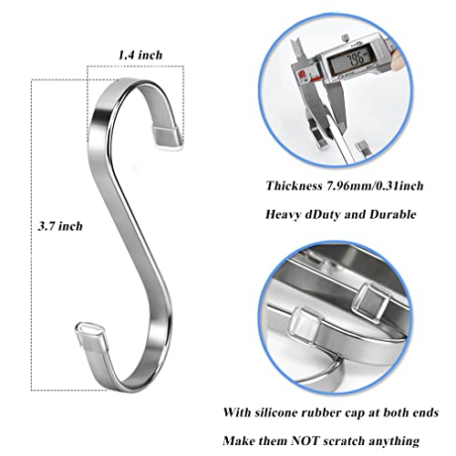 Heavy Duty S Hooks,Stainless Steel S Shaped Hook for Hanging Pots and Kitchenware, Utensils,Clothes, Bags, Cups,Towels, Plants-3.7 inch,8 Pack