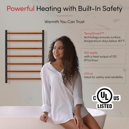 WarmlyYours Tahoe Heated Towel Rack, 7 Bars, Matte Black | Hardwired 120V heated towel rack for spa-like bathroom comfort, 427 BTU/hr, energy-efficient towel drying - color: Matte Black (7 Bars)