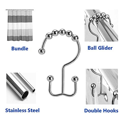 Shower Curtain Hooks Rings, Stainless Steel Double Glide Rollers Shower Curtain Rods Hooks for Bathroom, Set of 12 Hooks - Chrome - color: Chrome, size: 12 Pcs