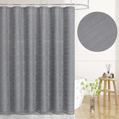 Small Stall Boho Farmhouse Shower Curtain with Tassel, Linen Bohemian French Country Chic Bathroom Shower Curtain Set, Modern Striped Textured Shower Curtain 36x72 - Light Grey - color: Lightgrey, size: 36"W x 72"L (Pack of 1)