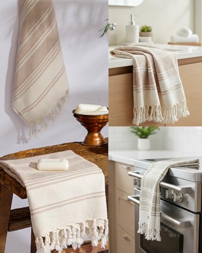 DEMMEX Organic Turkish Hand Towels for Bathroom – 100% Oeko-TEX Certified Turkish Cotton, Quick Dry, Lightweight Kitchen & Travel Towels, Diamond Weave, Large 18x36 Inches, Set of 2, Beige - color: Beige