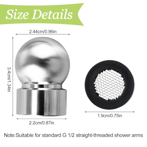 2pcs 1/2 Inch Shower Arms Ball Adapters with Gasket Washer Filters, Adjustable Pivot Ball to Adjust Showerhead Angle for Standard Swivel Heads