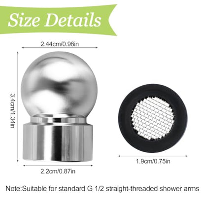 2pcs 1/2 Inch Shower Arms Ball Adapters with Gasket Washer Filters, Adjustable Pivot Ball to Adjust Showerhead Angle for Standard Swivel Heads