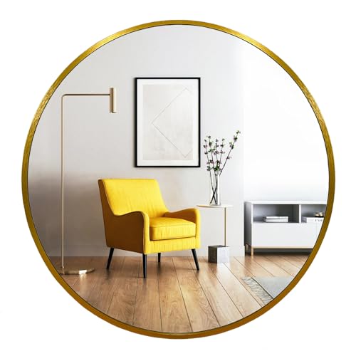 Gold Round Mirror, Golden Round Mirror 24 inch, Circle Wall Mirrors Metal Frame, Brass Circular Mirrors for Bathroom, Wall, Living Room, Entryway, Hallway, Vanity, Rustic - color: Gold, size: 24"L x 24"W