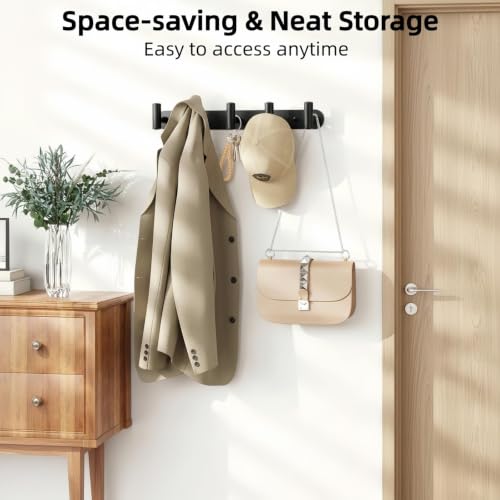 Optish 2 Pack Coat Rack Wall Mount, Black Bathroom Towel Rack with 10 Hooks, Heavy Duty 66LB Coat Hook for Towels, Robes, Bags, Hat Rack Key Holder for Entryway, Bedroom - color: Black