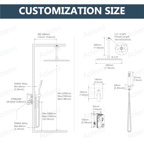 Aolemi Ceiling Mount Shower System Rain Shower Head with Handheld Spray High Pressure Shower Faucet Set Rough-in Valve Shower Trim Kit Included Bathroom Matte Black 12 Inch Ceiling Shower Head - color: Black, size: 12 Inch Ceiling Shower Head