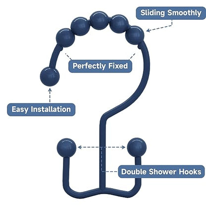Titanker Shower Curtain Hooks Rings, Rust-Resistant Metal Double Glide Shower Hooks for Bathroom Shower Rods Curtains, Set of 12 Hooks - Navy Blue - color: Navy Blue, style: Modern
