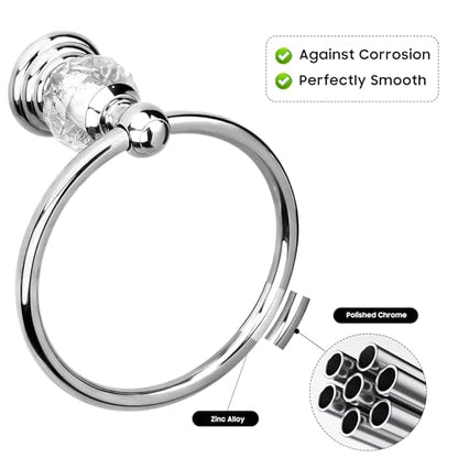 Crystal Chrome Towel Ring, Silver Bathroom Towel Holder Ring, Bathroom Towel Rack Hanger Home Hand Towel Ring Towel Holder for Bathroom Wall Mounted Bathroom Accessory - color: Silver