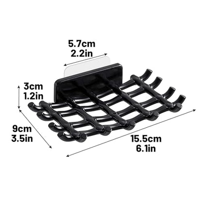 Shower Soap Holder for Wall, Adhesive Bar Soap Dish with Self Draining Grid, Side Hooks and No Drilling Mount, Black, 2 Pack - color: Black