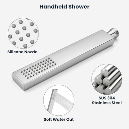 gotonovo Ceiling Shower System with 4pcs Full Body Jets,Polished Chrome | SUS304 12’’ Rain Shower Head with Handheld Spray,Brass Body Message Jets,Ceiling Mount,Rough-in Valve and Trim Kit,All Metal - color: Chrome