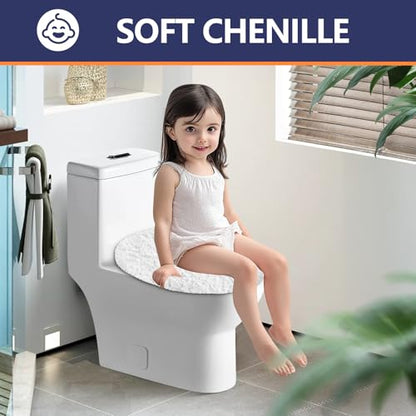 Soft Microfiber Toilet Lid Cover 17.5" x 15" Machine Washable | Solid Toilet Seat Cover Adjustable Rubber Backing Fits Most 16 -17.5" L x 14-16" W Round Oblong and Elongated Toilet Seat - color: White