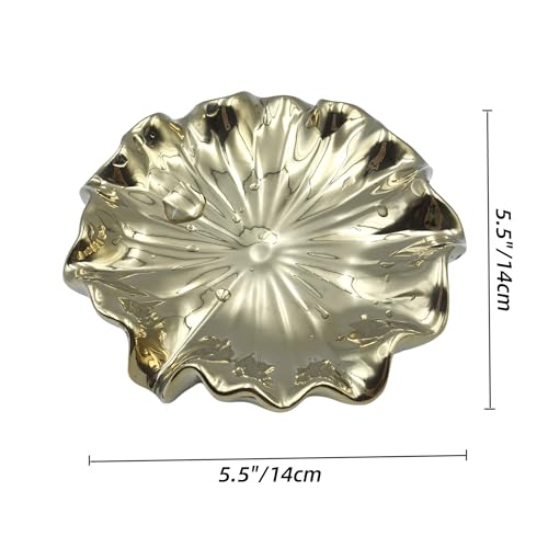 Ceramic Soap Dish Self-Draining Lotus Leaf Soap Holder Soap Saver for Bathroom,Kitchen,Sink,Bathtub(Gold) - color: Gold