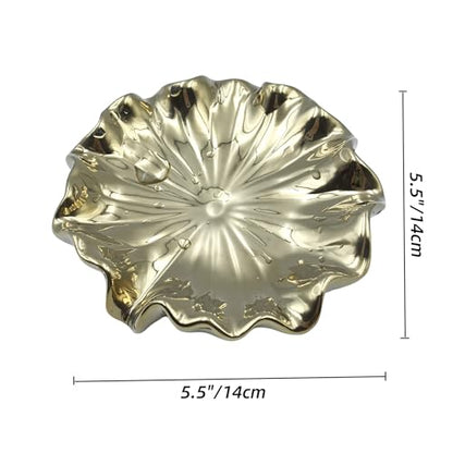 Ceramic Soap Dish Self-Draining Lotus Leaf Soap Holder Soap Saver for Bathroom,Kitchen,Sink,Bathtub(Gold) - color: Gold