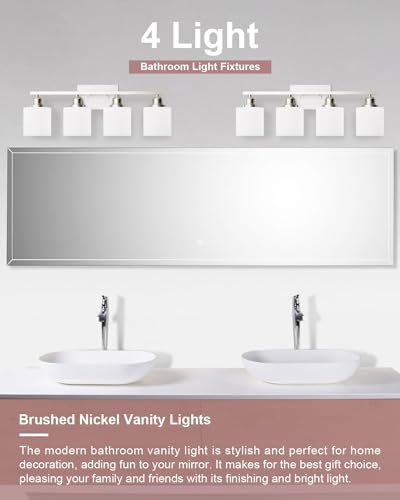 4-Light Bathroom Light Fixtures Over Mirror, Glass Shade & Anti-Rust Nickel Finished,Brushed Nickel Vanity Lights, Modern Bathroom Vanity Light, Bathroom Light for Small Space - color: Brushed Nickel-4 Light