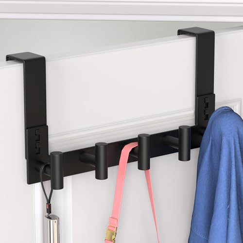 WUIVIUT Over The Door Hooks Door Hanger for Hanging, Heavy Duty Rack Bathroom Hook for Clothes, Coat (5 Hook, Fits 1-3/4'' Thick) - size: T Shape 5 Hook, Black