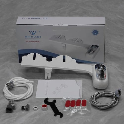 Bidet Attachment for Toilet Warm Water Left - Hot and Cold Self-Cleaning, Dual Nozzle, Non-Electric Bidet Attachment for Toilet Seat, Adjustable Water Pressure, Rear and Feminine Wash, Lever Control