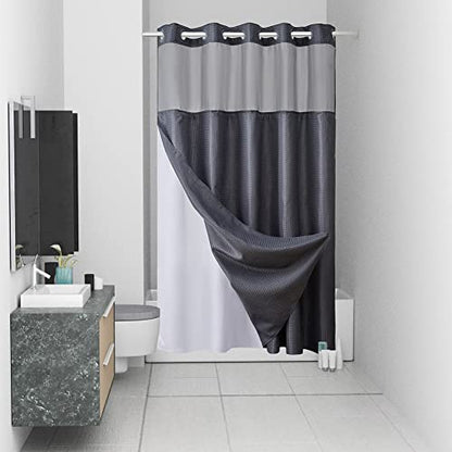 Furlinic No Hook Waffle Weave Shower Curtain with Snap in Fabric Liner Set,Heavy Duty Textured Bathroom Curtain with See Through Window,Waterproof & Machine Washable,Dark Grey,54x80 Inch - color: Dark Grey, size: 54"W x 80"L (Pack of 1)