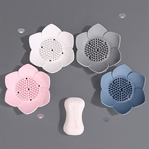 4 Pack Silicone Soap Tray Dishes Soap Holder Saver Draining Bathroom Shower Sink Bathtub - color: 4 Pack, White,grey,pink,blue