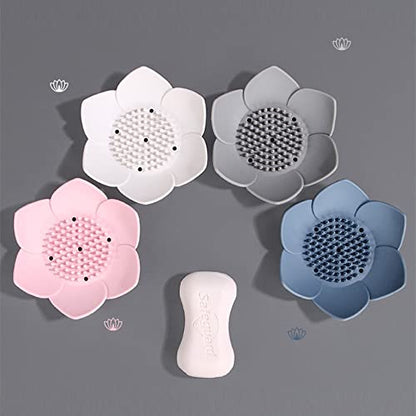 4 Pack Silicone Soap Tray Dishes Soap Holder Saver Draining Bathroom Shower Sink Bathtub - color: 4 Pack, White,grey,pink,blue