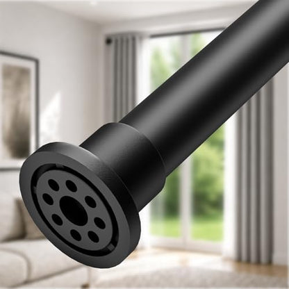 ALLZONE Tension Curtain Rod for Windows, 123 to 160 Inch, Heavy Duty Extra Long Curtain Rods, Non-Slip Bathroom Shower Tension Rod, Renter Friendly, Adjustable, Spring Loaded, Black - color: Black, size: 123-160 Inches