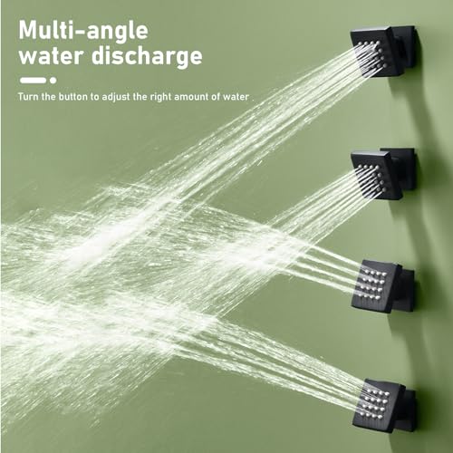 Shower Body Spray Jets with Adjustable Flow On Off Switch, Matte Black Shower Body Jets Wall Mount Massage Spa Jet, Flow control - color: Square-Matte Black